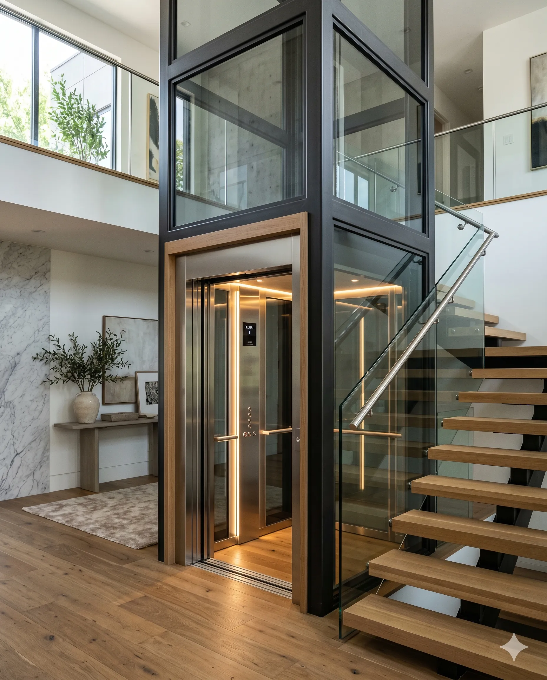 Compact lift beside staircase