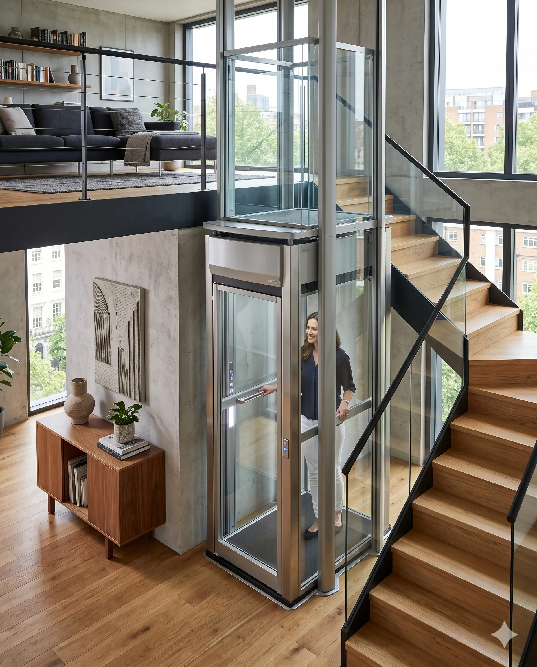 Compact lift in corner section